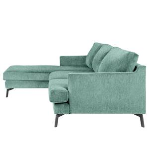 Ecksofa Vieux Bourg Webstoff - Flachgewebe Nona: Blau - Longchair davorstehend links