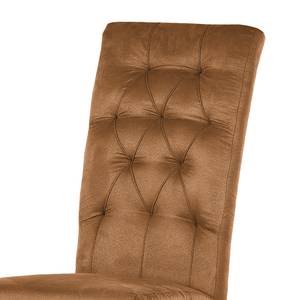 Chaise capitonnée Selda Microfibre / Hêtre massif - Cognac