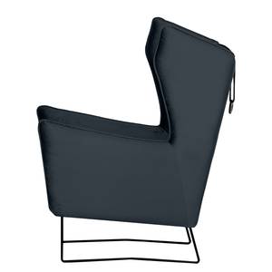 Fauteuil Caleta geweven stof - Velours Onoli: Donkerblauw - Zonder hocker