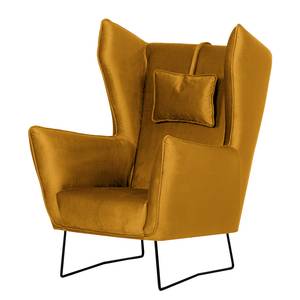 Fauteuil Caleta geweven stof - Velours Onoli: Goud - Zonder hocker