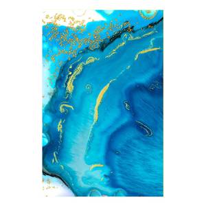 Laagpolig vloerkleed Perla katoen/polyester - blauw/geel - 200 x 300 cm