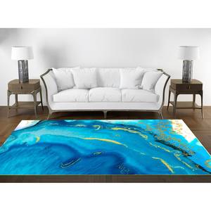 Laagpolig vloerkleed Perla katoen/polyester - blauw/geel - 200 x 300 cm