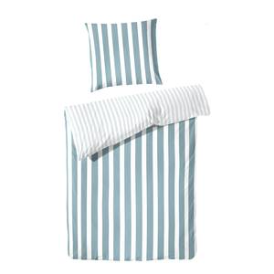 Perkal-Bettwäsche Smood flat stripe Baumwolle - Weiß / Aquamarin - 135 x 200 cm + Kissen 80 x 80 cm