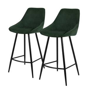 Chaises de bar Lex (lot de 2) Velours côtelé / Métal - Vert foncé