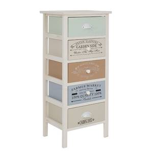 Commode Le Merlan Paulownia massif - Blanc / Multicolore - Hauteur : 86 cm