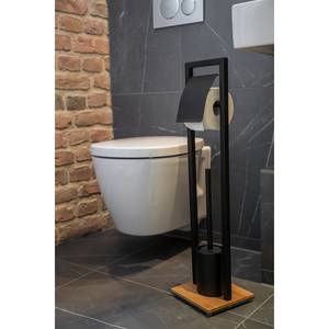 Brosse WC avec support en métal noir et bambou - Accessoires de WC
