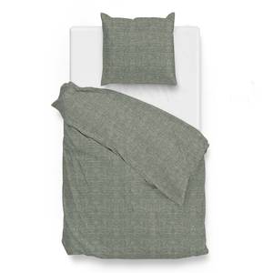 Parure de lit Lino Coton renforcé - Vert olive - 155 x 220 cm + oreiller 80 x 80 cm