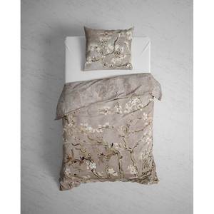 Parure de lit réversible GOTS Boaz Satin mako - Taupe - 155 x 220 cm + oreiller 80 x 80 cm