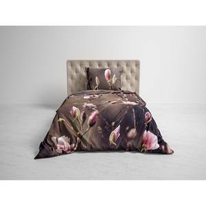 Parure de lit réversible GOTS Sarah Sergé de coton - Rose / Taupe - 155 x 220 cm + oreiller 80 x 80 cm