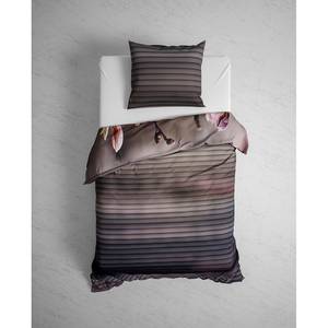 Parure de lit réversible GOTS Sarah Sergé de coton - Rose / Taupe - 155 x 220 cm + oreiller 80 x 80 cm