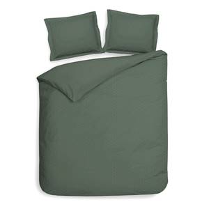 Parure de lit Punto Satin de coton - Vert - 200 x 200/220 cm + 2 oreillers 70 x 60 cm