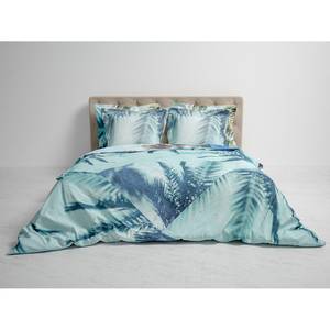 Parure de lit réversible GOTS Jaron Satin mako - Bleu - 260 x 200/220 cm + 2 oreillers 70 x 60 cm