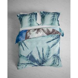 Parure de lit réversible GOTS Jaron Satin mako - Bleu - 240 x 200/220 cm + 2 oreillers 70 x 60 cm