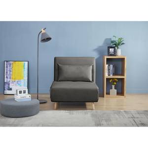 Slaapfauteuil ELANDS geweven stof - Velours Criada: Grijs - Lichte beukenhout