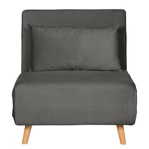 Slaapfauteuil ELANDS geweven stof - Velours Criada: Grijs - Licht beukenhout