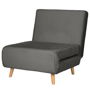 Slaapfauteuil ELANDS geweven stof - Velours Criada: Grijs - Lichte beukenhout