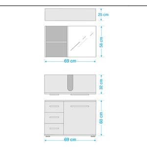 Badkamerset Weddell I (2-delig) inclusief verlichting - grijs glas/grijs