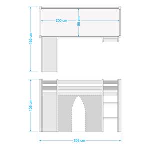 Lit mezzanine Construction II 90 x 200cm - Sans matelas - Avec toboggan
