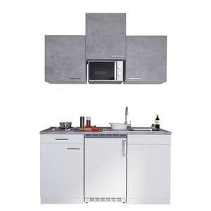 Cuisine Cano II Appareils électroménagers inclus - Blanc / Imitation béton - Largeur : 150 cm - Plaque de cuisson