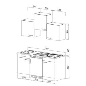 Cuisine Cano II Appareils électroménagers inclus - Blanc / Imitation béton - Largeur : 150 cm - Plaque de cuisson