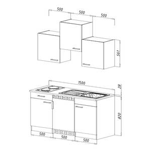 Single-Küchenzeile Cano II Inklusive Elektrogeräte - Weiß / Beton Dekor - Breite: 150 cm - Glaskeramik