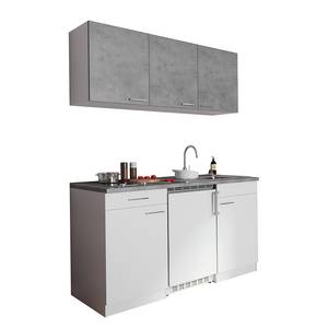 Cuisine Cano I Appareils électroménagers inclus - Blanc / Imitation béton - Largeur : 150 cm - Vitrocéramique