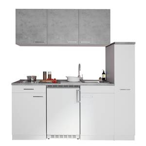 Cuisine Cano I Appareils électroménagers inclus - Blanc / Imitation béton - Largeur : 180 cm - Vitrocéramique