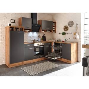 Hoek-keukenblok Wilawa III inclusief elektrische apparatuur - grijs/wild eikenhouten look - Breedte: 280 cm