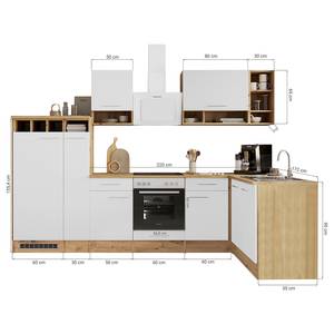 Hoek-keukenblok Wilawa III inclusief elektrische apparatuur - grijs/wild eikenhouten look - Breedte: 310 cm