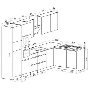 Keukenblok Bergun II (12-delig) zonder elektrische apparaten - Hooglans grijs - Met elektrische apparatuur