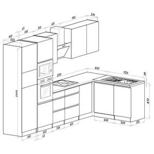 Keukenblok Bergun II (12-delig) zonder elektrische apparaten - Hoogglans zwart - Met elektrische apparatuur