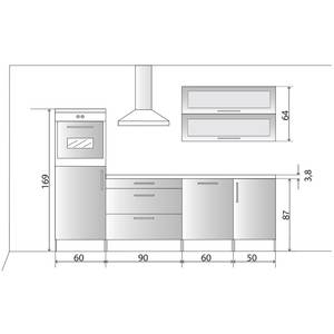 Küchenzeile Aveiro Inklusive Elektrogeräten - Hochglanz Weiß / Beton Dekor - Breite: 260 cm