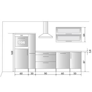Küchenzeile Aveiro Inklusive Elektrogeräten - Hochglanz Weiß / Beton Dekor - Breite: 290 cm