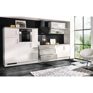 Küchenzeile Aveiro Inklusive Elektrogeräten - Hochglanz Weiß / Beton Dekor - Breite: 350 cm