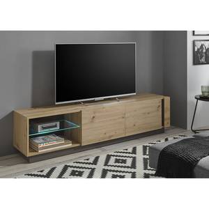 Tv-meubel Cailla hoogglans wit/eikenhouten look - Eikenhoutlook Artisan - Breedte: 188 cm