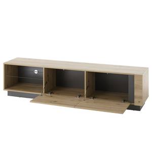 Tv-meubel Cailla hoogglans wit/eikenhouten look - Eikenhoutlook Artisan - Breedte: 188 cm