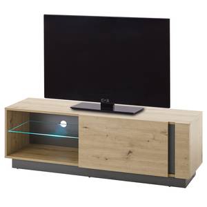 Tv-meubel Cailla hoogglans wit/eikenhouten look - Eikenhoutlook Artisan - Breedte: 138 cm