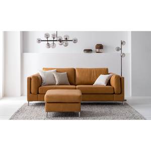 2,5-Sitzer Sofa COSO Classic+ Echtleder - Echtleder Taru: Hellbraun - Chrom glänzend