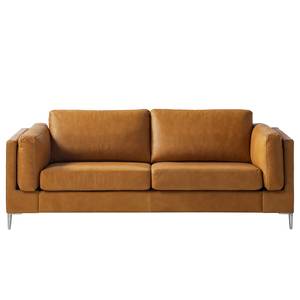 2,5-Sitzer Sofa COSO Classic+ Echtleder - Echtleder Taru: Hellbraun - Chrom glänzend
