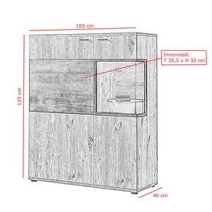 Highboard Ambato Altholz Dekor / Schwarz - Türanschlag rechts