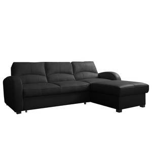 Ecksofa Nilsia Echtleder Mabel: Schwarz - Longchair davorstehend rechts