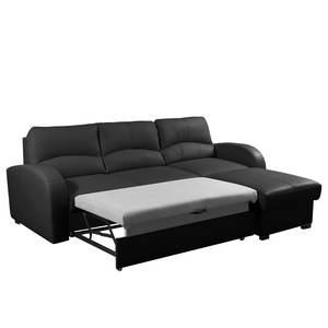 Ecksofa Nilsia Echtleder Mabel: Schwarz - Longchair davorstehend rechts