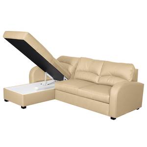 Ecksofa Nilsia Echtleder Mabel: Warmes Beige - Longchair davorstehend links