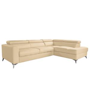 Ecksofa Adamo mit Schlaffunktion Echtleder Mabel: Warmes Beige - Ottomane davorstehend rechts