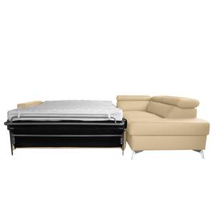 Ecksofa Adamo mit Schlaffunktion Echtleder Mabel: Warmes Beige - Ottomane davorstehend rechts