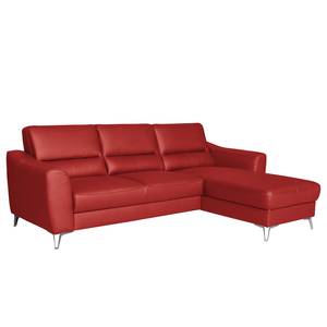 Canapé d’angle Vercheny II Imitation cuir - Cuir Mabel: Rouge - Méridienne courte montable des deux côtés - Avec fonction couchage