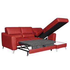 Canapé d’angle Vercheny II Imitation cuir - Cuir Mabel: Rouge - Méridienne courte montable des deux côtés - Avec fonction couchage