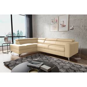 Ecksofa Adamo mit Schlaffunktion Echtleder Mabel: Warmes Beige - Ottomane davorstehend links