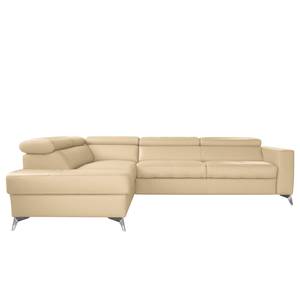 Ecksofa Adamo mit Schlaffunktion Echtleder Mabel: Warmes Beige - Ottomane davorstehend links