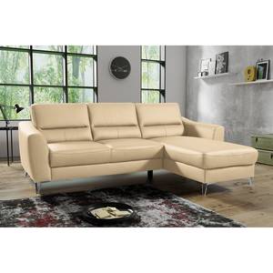 Ecksofa Vercheny II Echtleder Mabel: Warmes Beige - Longchair beidseitig montierbar - Ohne Schlaffunktion